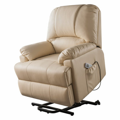 34" Beige Faux Leather Power Massage Lift Assist Recliner HomeRoots