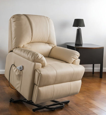 34" Beige Faux Leather Power Massage Lift Assist Recliner HomeRoots