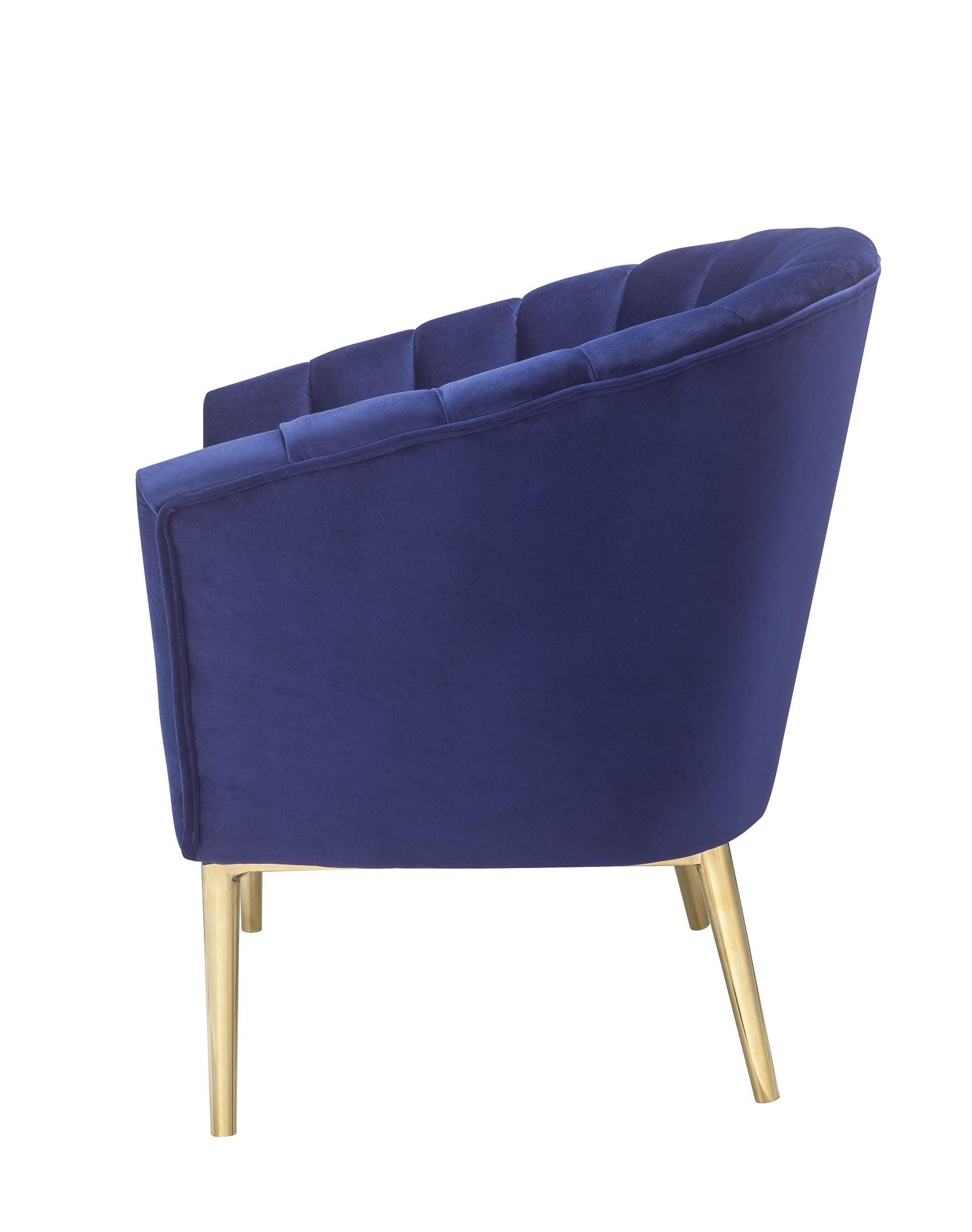32" Blue And Copper Velvet Tufted Barrel Chair - FurniFindUSA