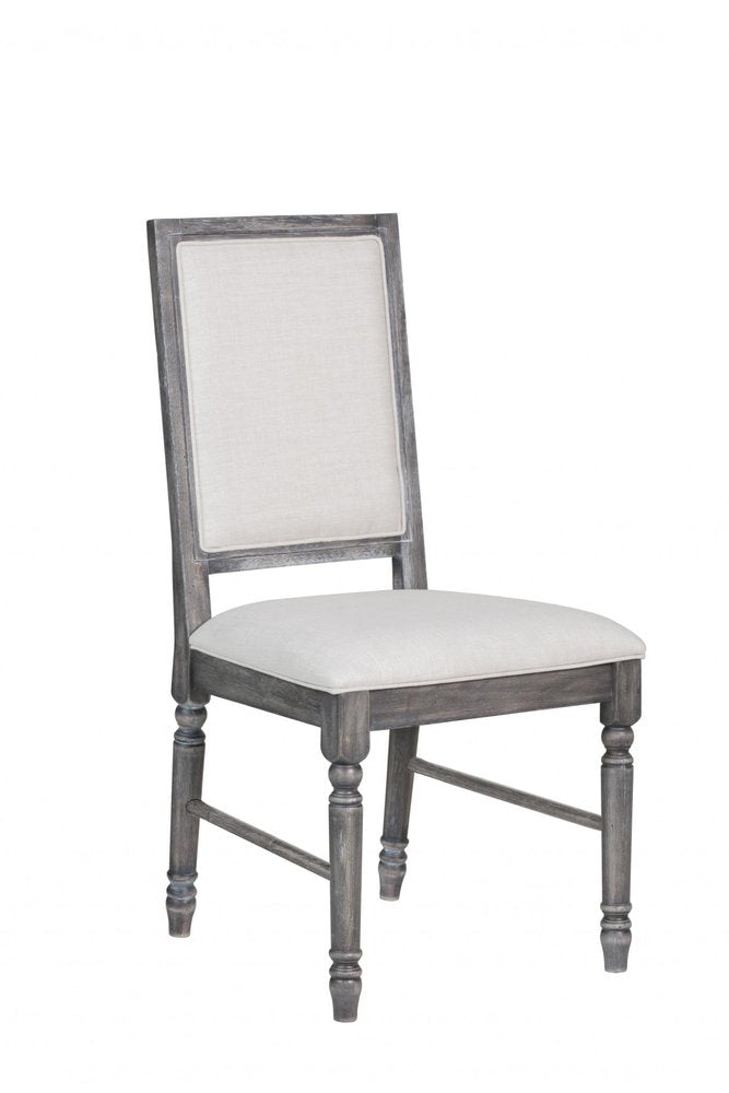 Set of Two Cream and Gray Upholstered Linen Dining Side Chairs HomeRoots
