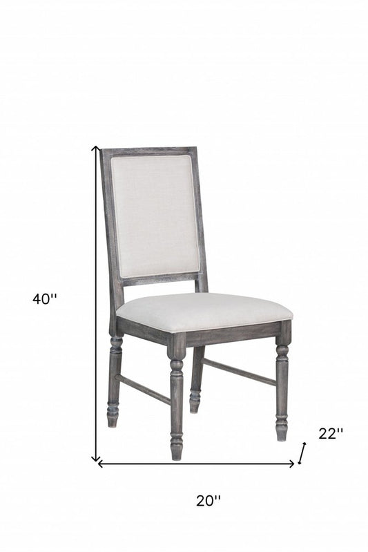 Set of Two Cream and Gray Upholstered Linen Dining Side Chairs HomeRoots
