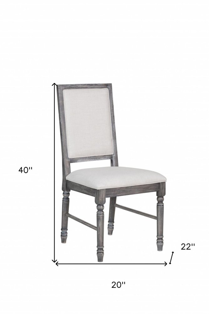Set of Two Cream and Gray Upholstered Linen Dining Side Chairs HomeRoots