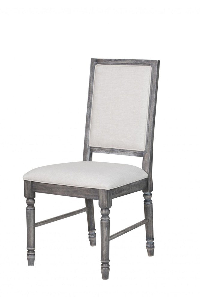 Set of Two Cream and Gray Upholstered Linen Dining Side Chairs HomeRoots