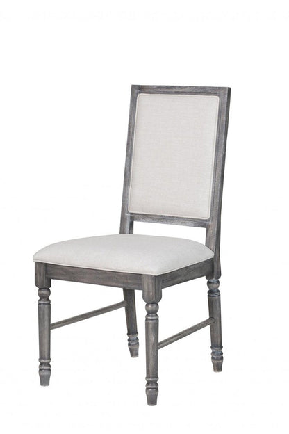 Set of Two Cream and Gray Upholstered Linen Dining Side Chairs HomeRoots