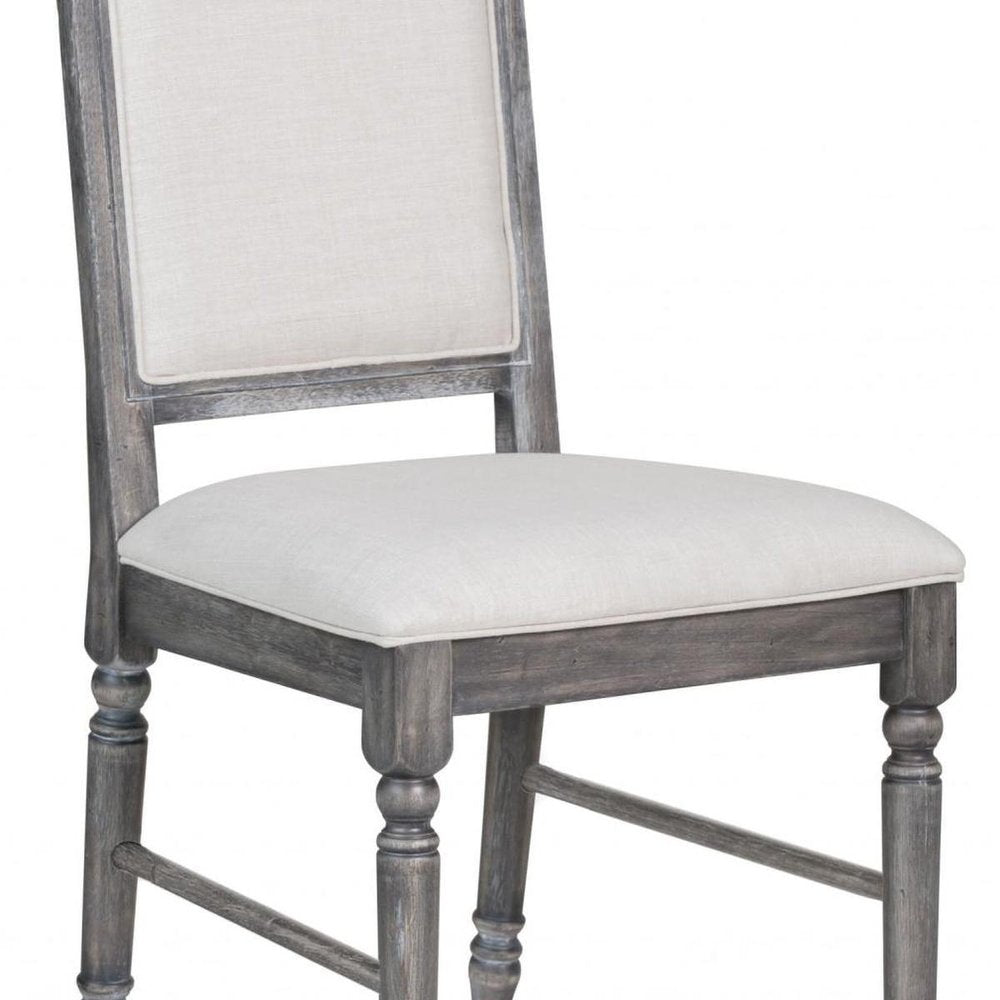 Set of Two Cream and Gray Upholstered Linen Dining Side Chairs HomeRoots