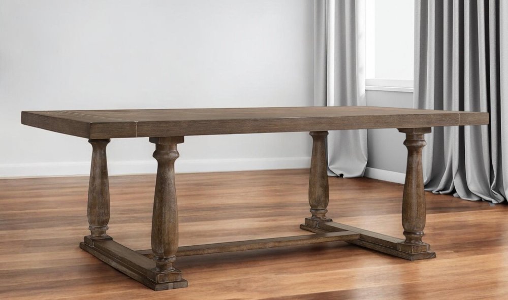 84" Brown Solid Wood Trestle Base Dining Table HomeRoots