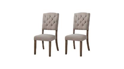 Set of Two Tufted Cream and Brown Upholstered Linen Open Back Dining Side Chairs HomeRoots