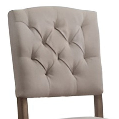 Set of Two Tufted Cream And Brown Upholstered Linen Open Back Dining Side Chairs - FurniFindUSA