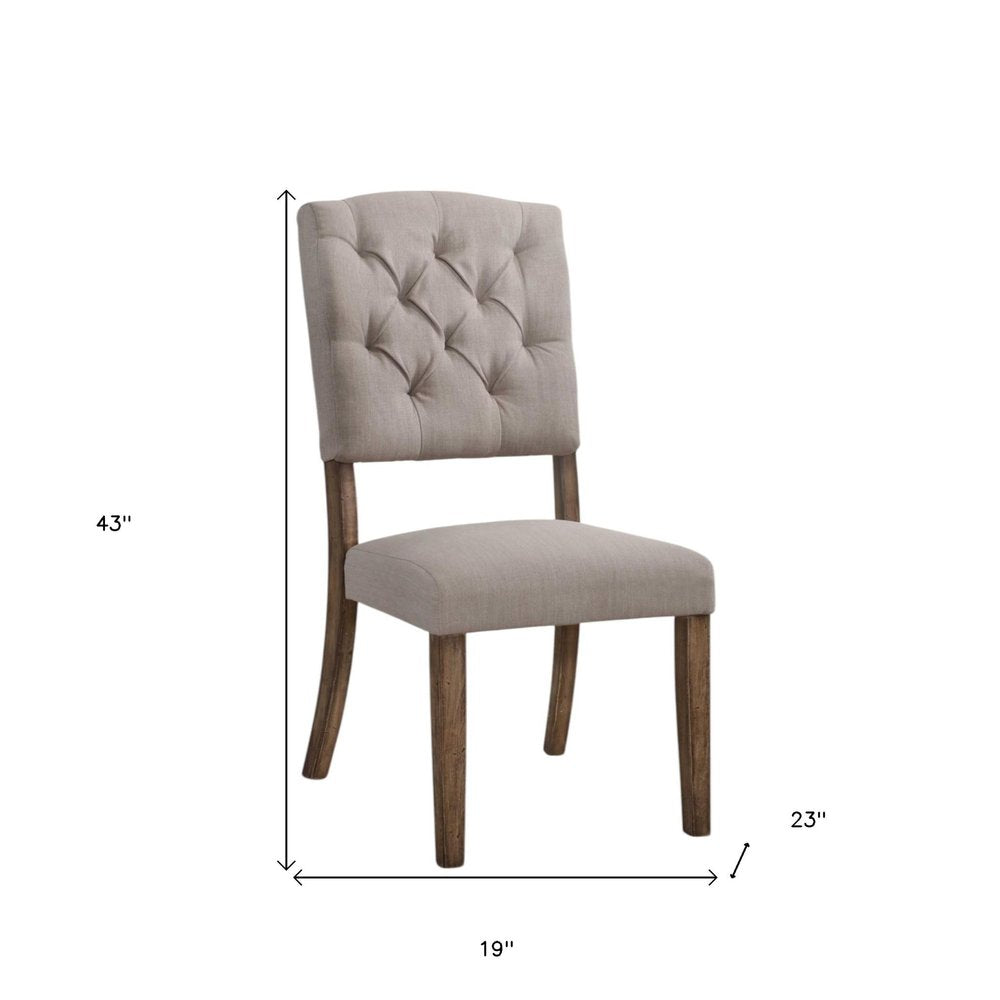 Set of Two Tufted Cream and Brown Upholstered Linen Open Back Dining Side Chairs HomeRoots