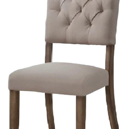 Set of Two Tufted Cream and Brown Upholstered Linen Open Back Dining Side Chairs HomeRoots