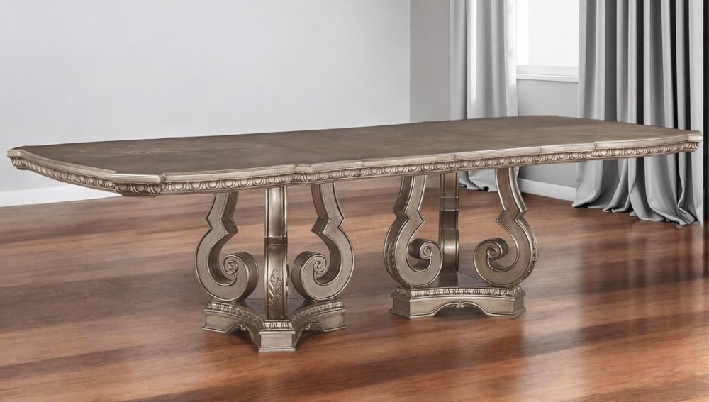 76" Champagne Solid Wood Double Pedestal Base Dining Table HomeRoots