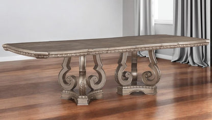76" Champagne Solid Wood Double Pedestal Base Dining Table HomeRoots