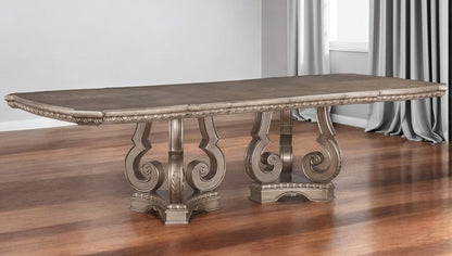76" Champagne Solid Wood Double Pedestal Base Dining Table HomeRoots