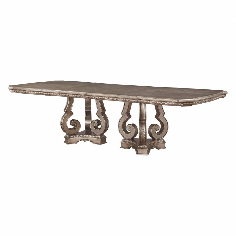 76" Champagne Solid Wood Double Pedestal Base Dining Table HomeRoots