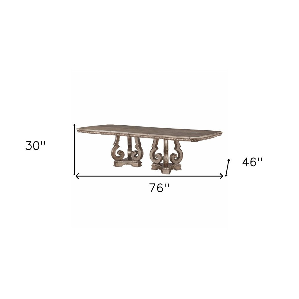 76" Champagne Solid Wood Double Pedestal Base Dining Table HomeRoots