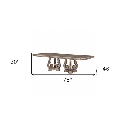 76" Champagne Solid Wood Double Pedestal Base Dining Table HomeRoots