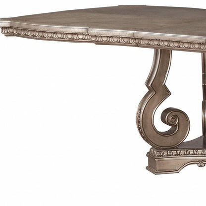 76" Champagne Solid Wood Double Pedestal Base Dining Table HomeRoots