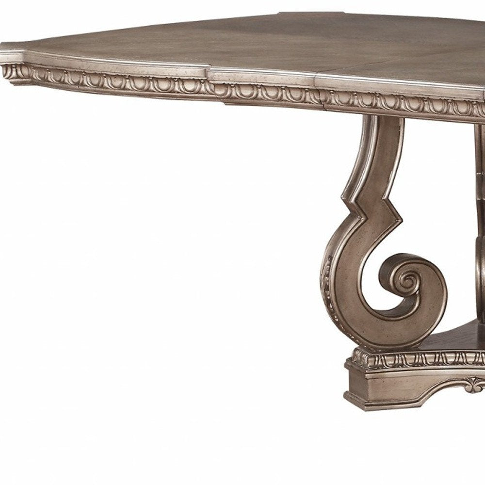 76" Champagne Solid Wood Double Pedestal Base Dining Table HomeRoots