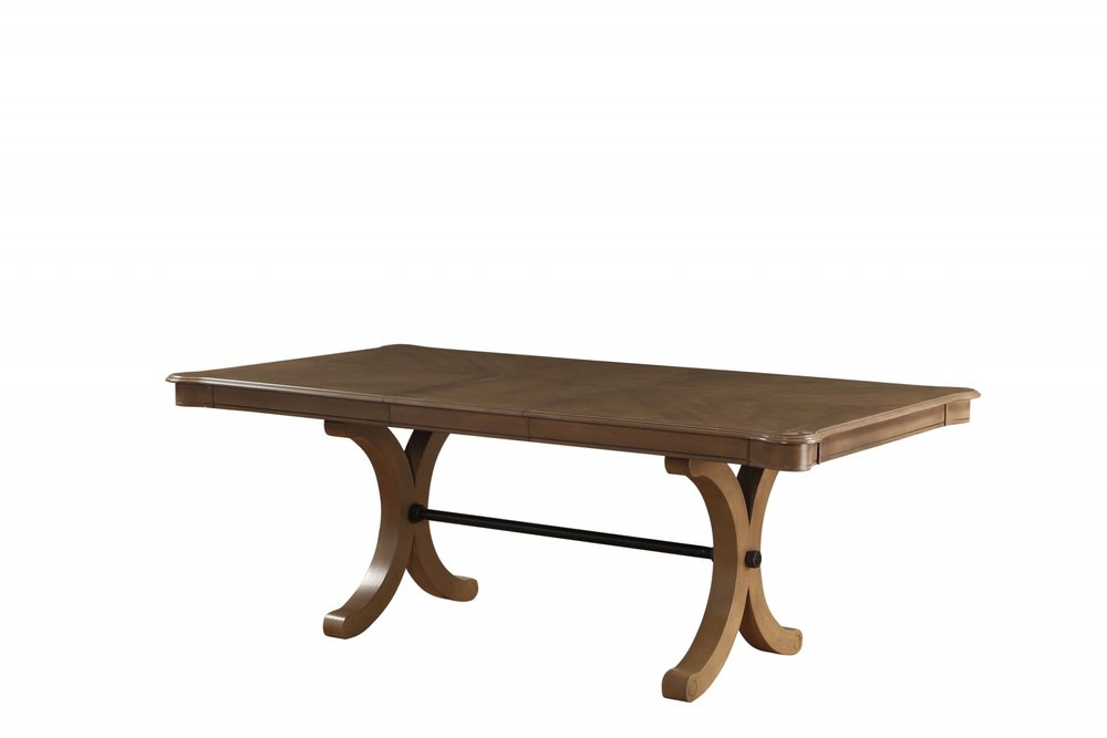 64" Brown Solid Wood Removable Leaf Trestle Base Dining Table HomeRoots