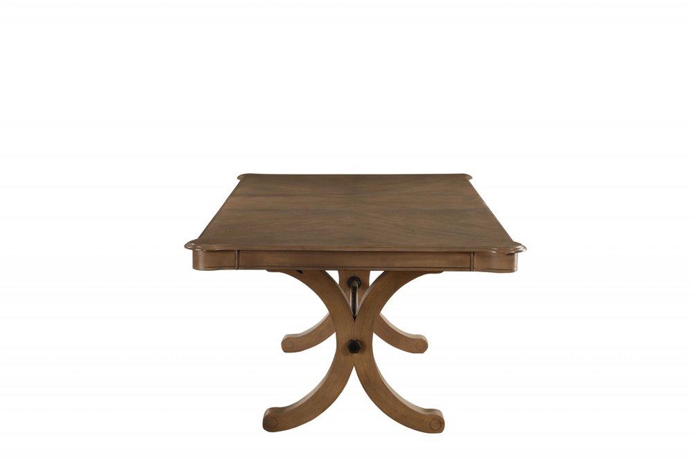 64" Brown Solid Wood Removable Leaf Trestle Base Dining Table HomeRoots
