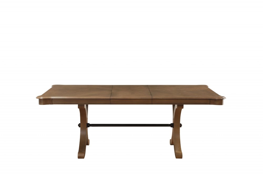 64" Brown Solid Wood Removable Leaf Trestle Base Dining Table HomeRoots