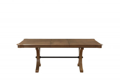 64" Brown Solid Wood Removable Leaf Trestle Base Dining Table HomeRoots