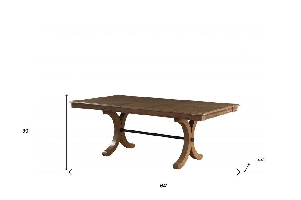 64" Brown Solid Wood Removable Leaf Trestle Base Dining Table HomeRoots