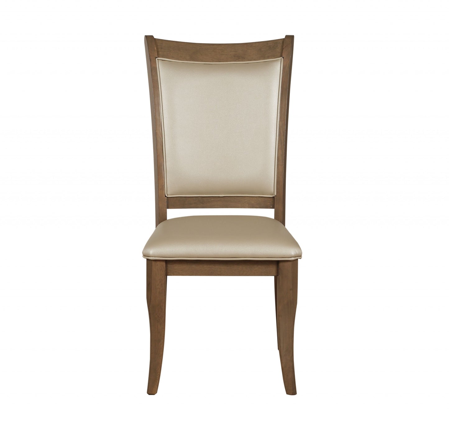 Set of Two Beige And Brown Upholstered Faux Leather Open Back Dining Side Chairs