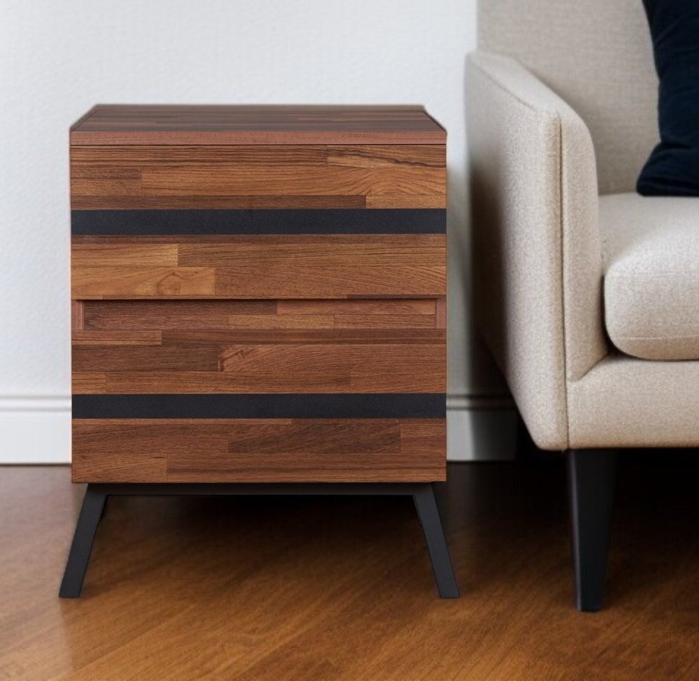23" Black And Brown Wood And Iron End Table With Two Drawers HomeRoots