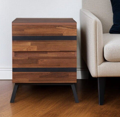 23" Black And Brown Wood And Iron End Table With Two Drawers HomeRoots