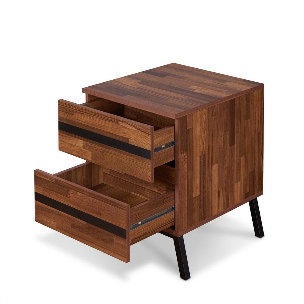 23" Black And Brown Wood And Iron End Table With Two Drawers HomeRoots