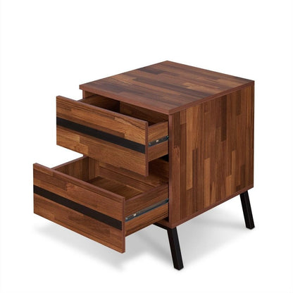 23" Black And Brown Wood And Iron End Table With Two Drawers HomeRoots