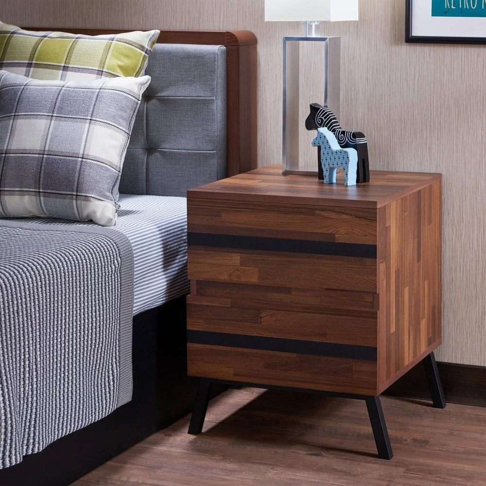 23" Black And Brown Wood And Iron End Table With Two Drawers HomeRoots