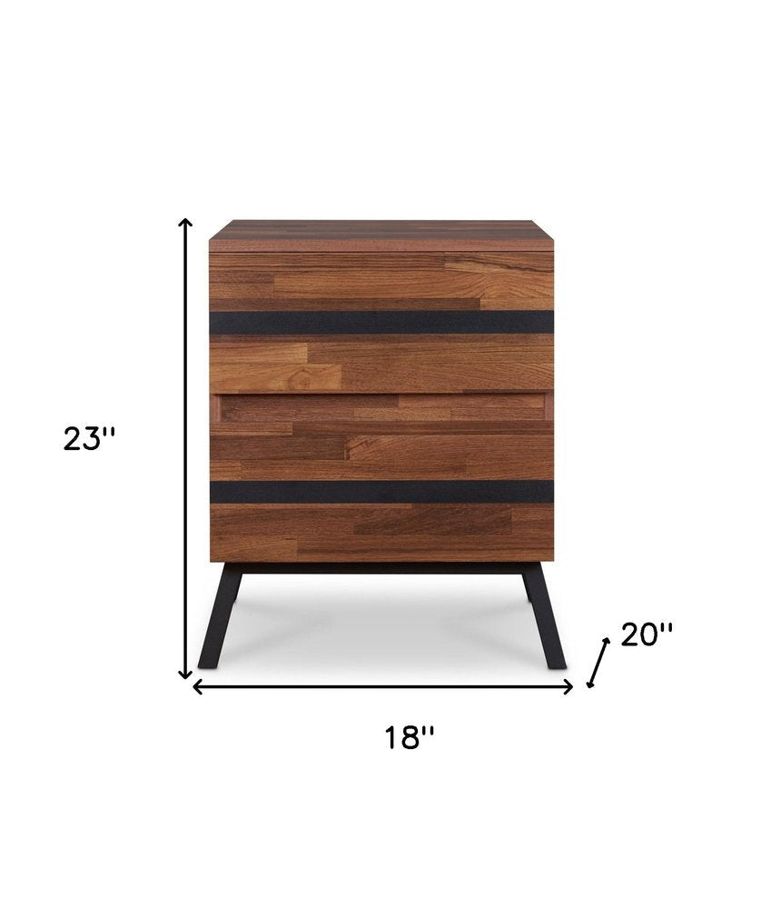 23" Black And Brown Wood And Iron End Table With Two Drawers HomeRoots