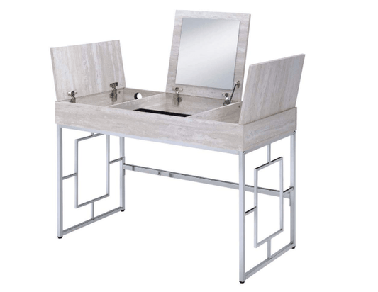 Modern Chic Whitewash Vanity Desk - FurniFindUSA