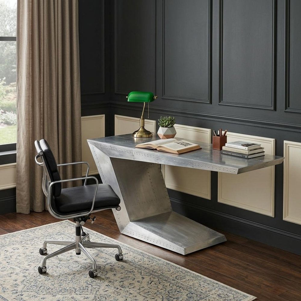 71" Silver Aluminum Writing Desk — view 9