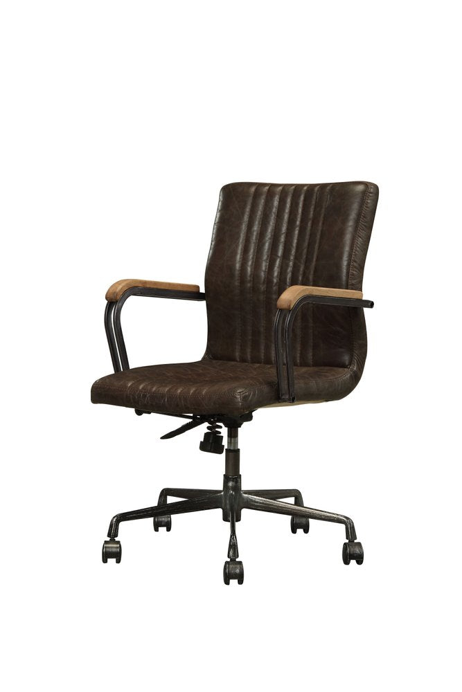 Chocolate and Black Adjustable Swivel Leather Rolling Executive Office Chair HomeRoots
