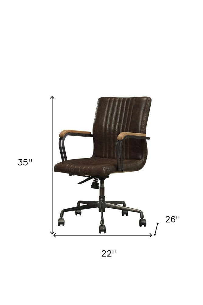 Chocolate and Black Adjustable Swivel Leather Rolling Executive Office Chair HomeRoots