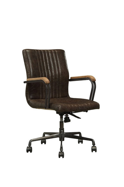 Chocolate and Black Adjustable Swivel Leather Rolling Executive Office Chair HomeRoots