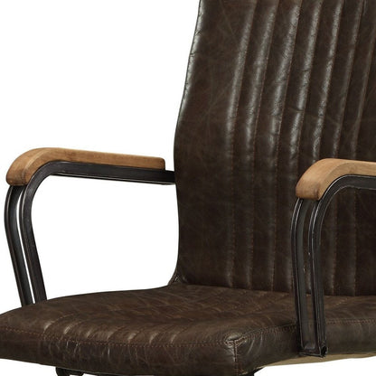Chocolate and Black Adjustable Swivel Leather Rolling Executive Office Chair HomeRoots