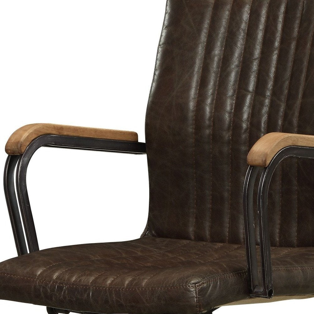 Chocolate and Black Adjustable Swivel Leather Rolling Executive Office Chair HomeRoots