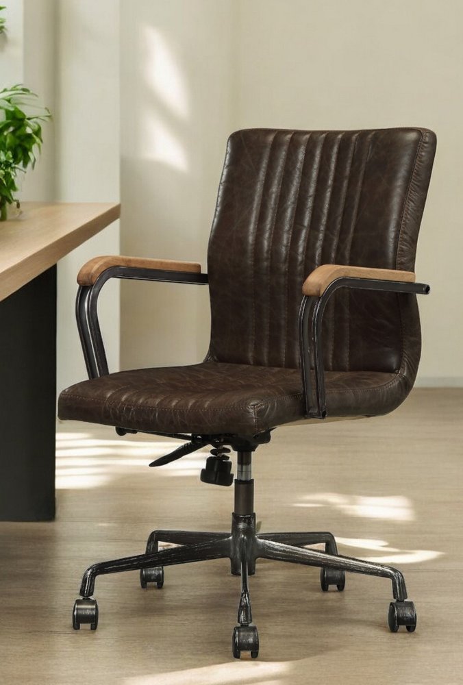 Chocolate and Black Adjustable Swivel Leather Rolling Executive Office Chair HomeRoots