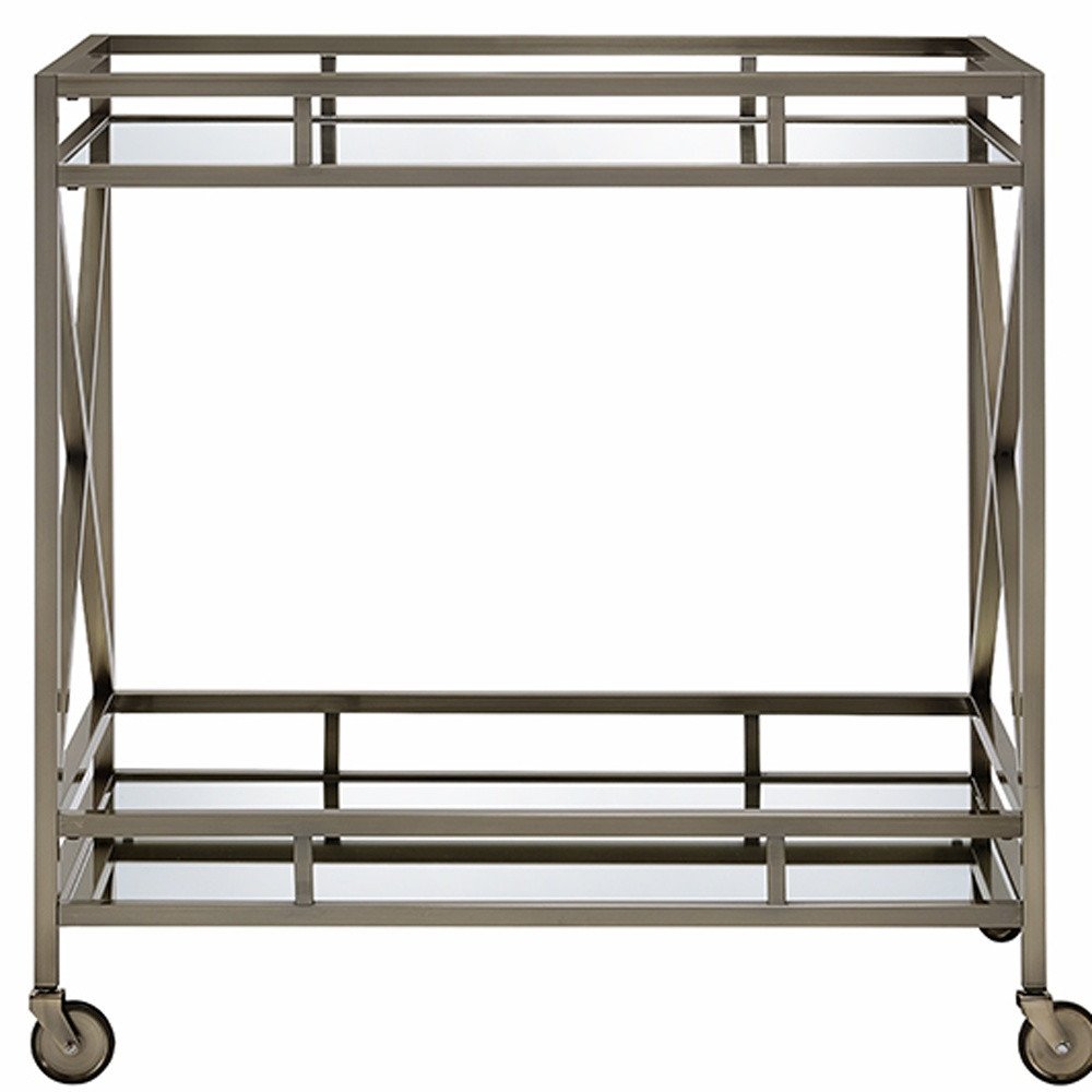 34" X 20" X 35" Antique Brass Metal Serving Cart HomeRoots