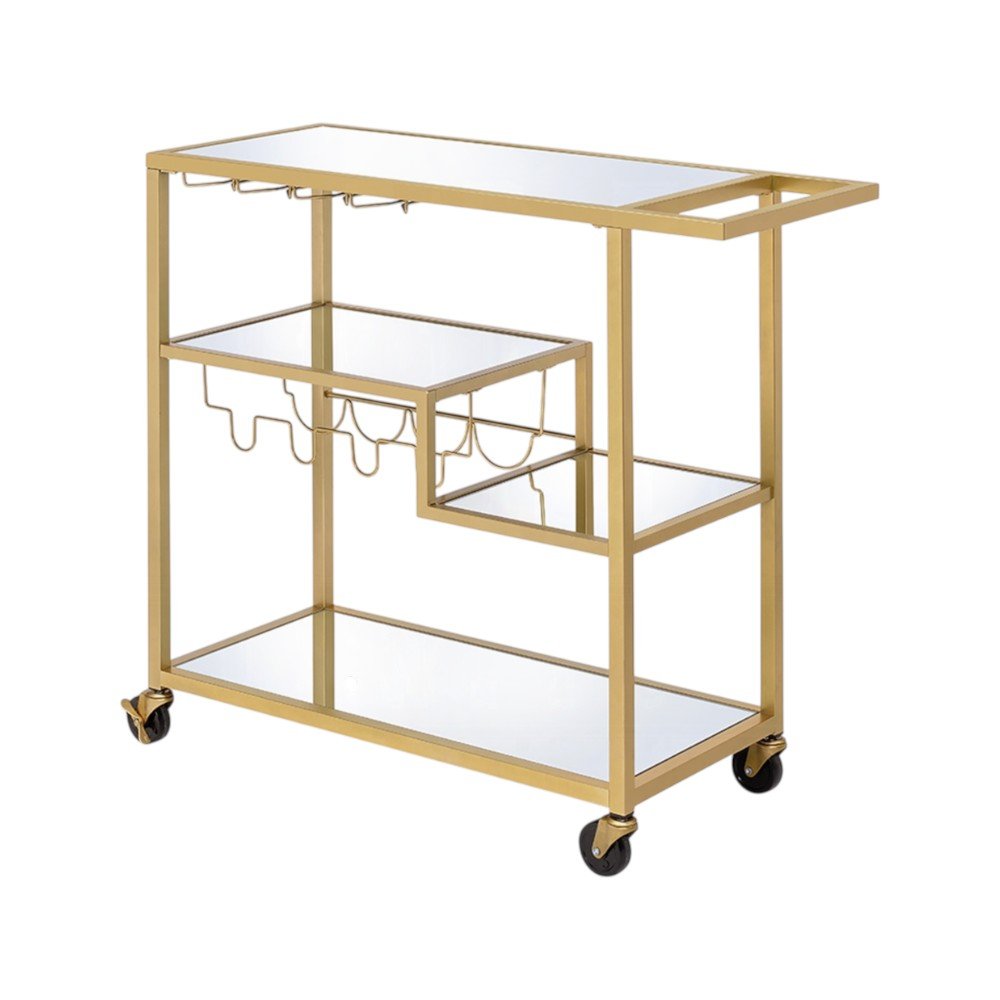 40" Clear and Gold Glass and Iron Rolling Prep Table HomeRoots