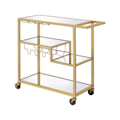 40" Clear and Gold Glass and Iron Rolling Prep Table HomeRoots