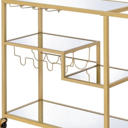 40" Clear and Gold Glass and Iron Rolling Prep Table HomeRoots