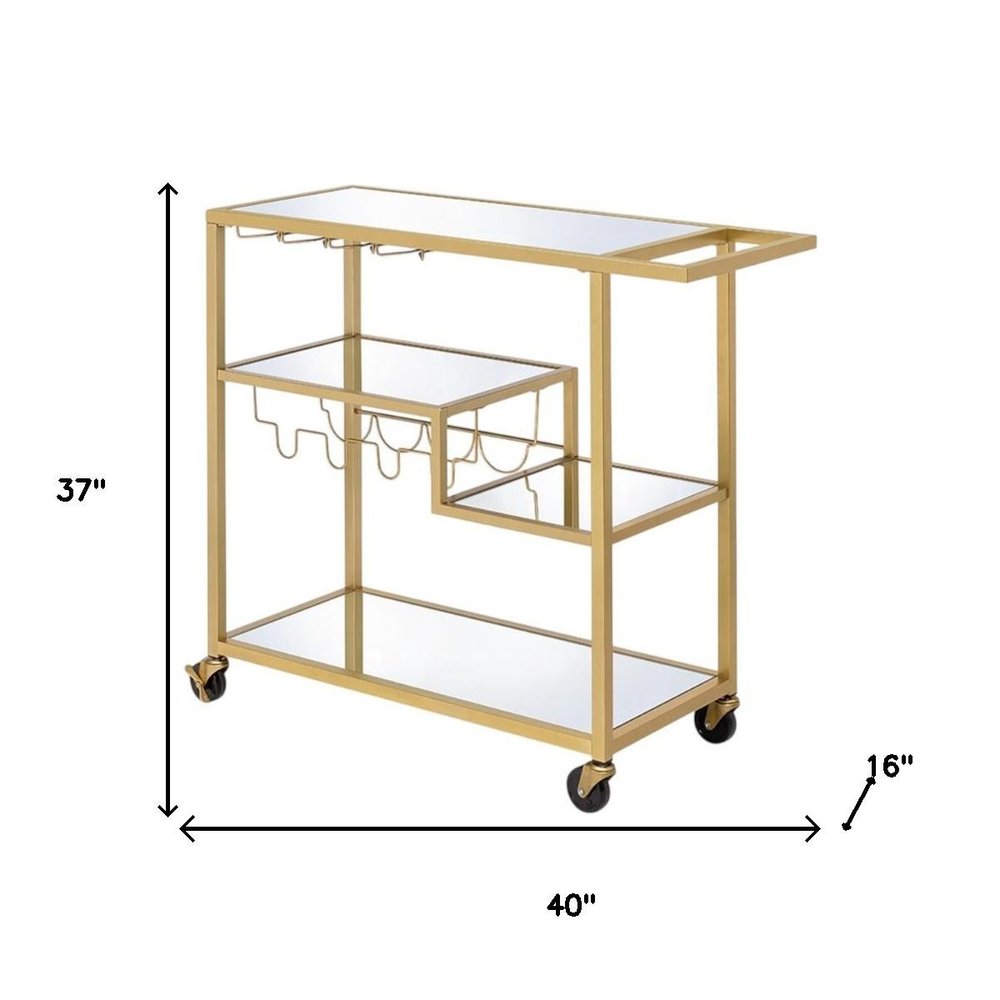 40" Clear and Gold Glass and Iron Rolling Prep Table HomeRoots