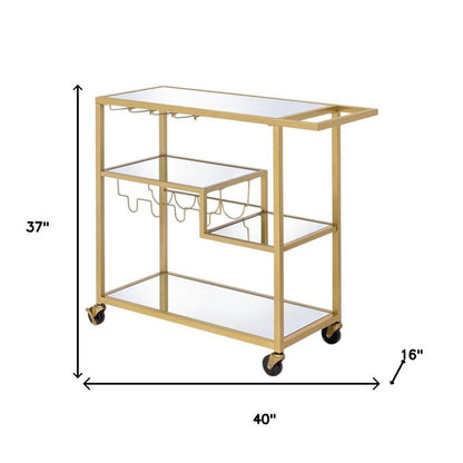 40" Clear and Gold Glass and Iron Rolling Prep Table HomeRoots