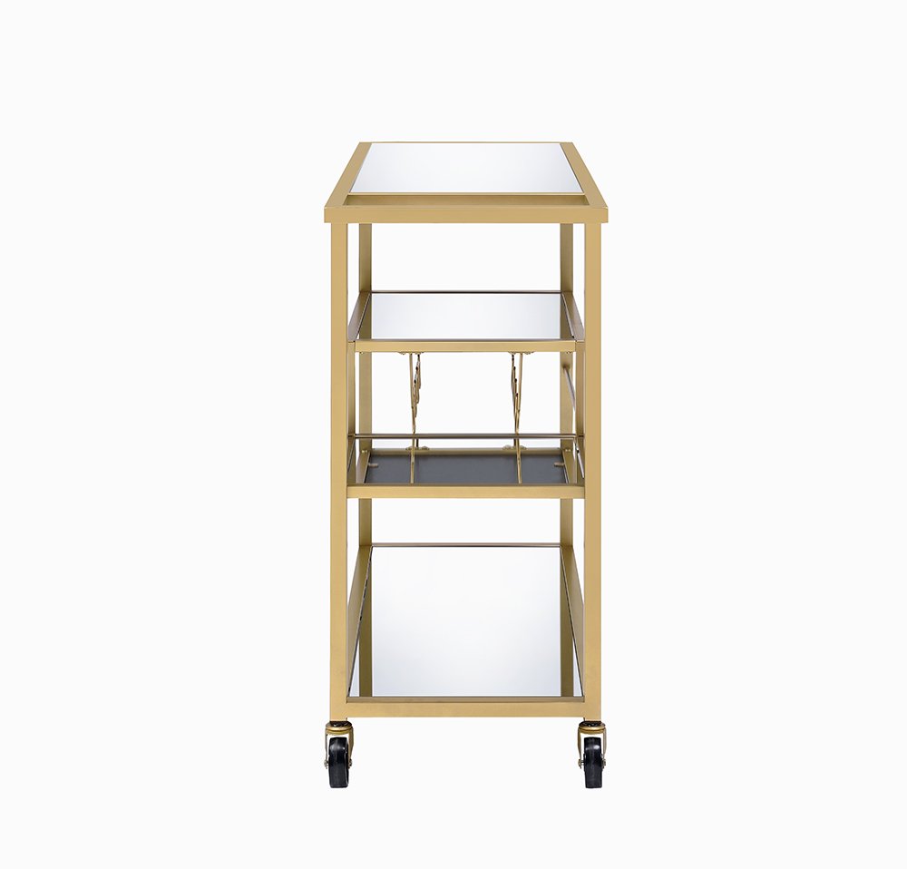 40" Clear and Gold Glass and Iron Rolling Prep Table HomeRoots