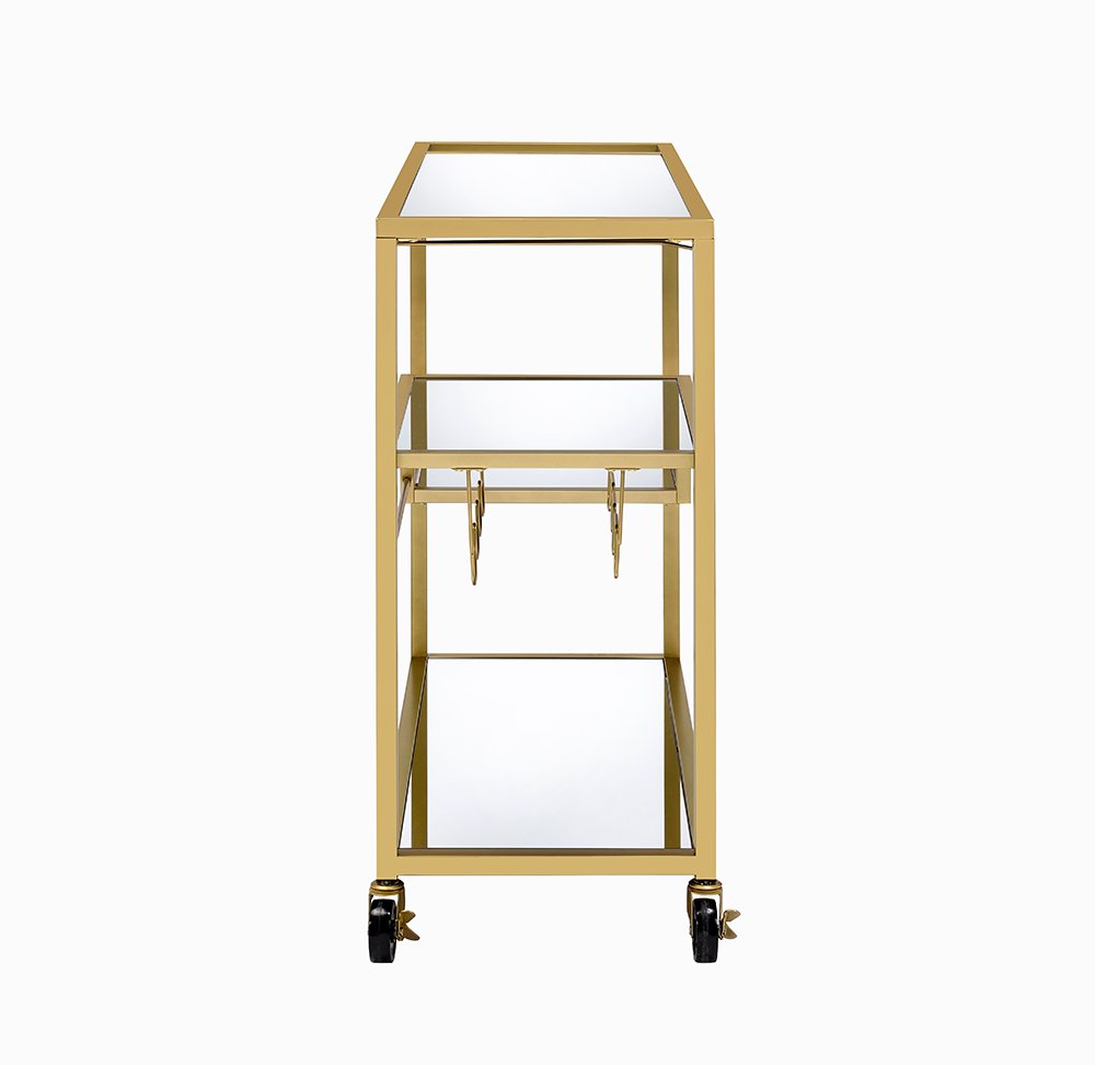 40" Clear and Gold Glass and Iron Rolling Prep Table HomeRoots